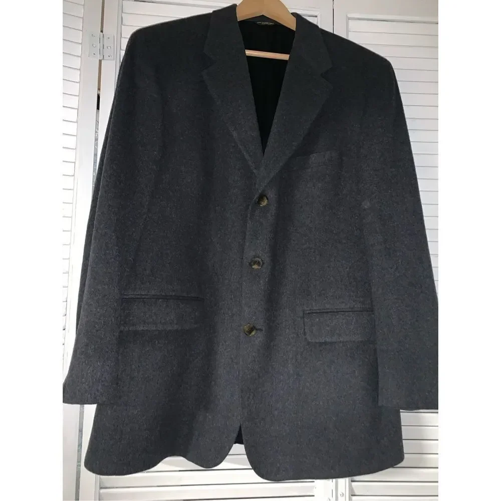 Vintage Bill BLASS Charcoal Gray Cashmere Button Down Blazer‎ Men’s 42